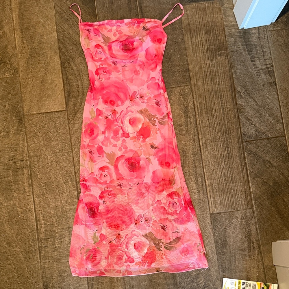 Floral Pink Spaghetti Strap Dress